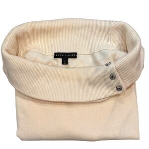 Ralph Lauren Cashmere Ivory Cowl Neck Sweater Jeweled Button Slim Measures Small